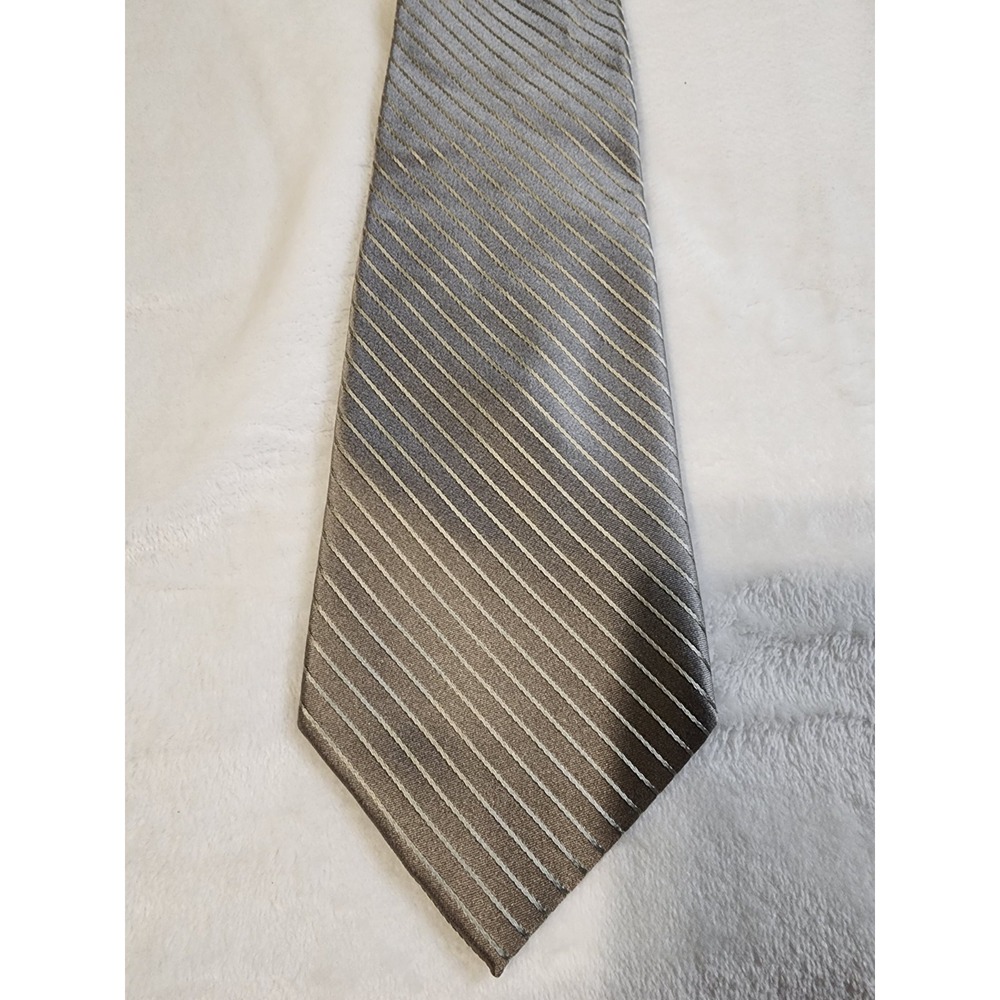 Calvin Klein 100% Silk Extra Long XL Silver Stripe Tie Men's Business Formal